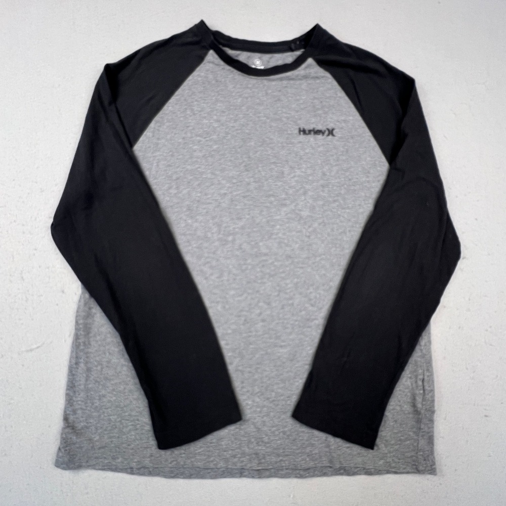 Hurley Long Sleeve Shirt Mens Large Grey Black Raglan Baseball Tee HMF20-01182
